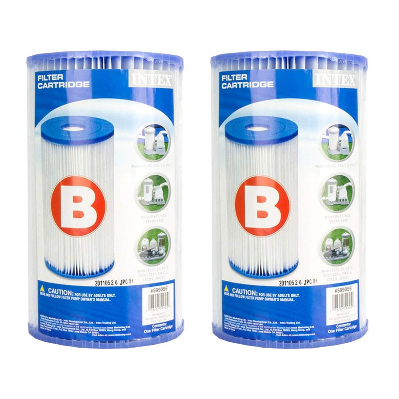 Intex 29005E Easy Set Swimming Pool Type B Replacement Easy Clean Dacron Material Filter Pump Cartridge, (2 Pack) - Image 1